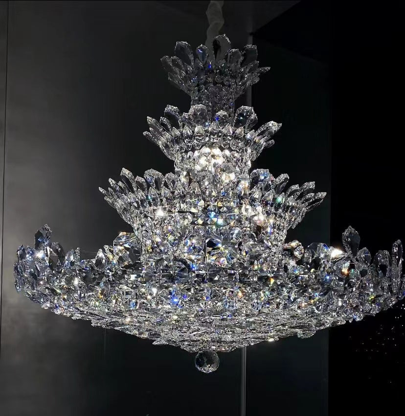 Luxury Empire Floral Crystal Chandelier With 4 Layers Modern Light Fixture For Foyer And Living Room