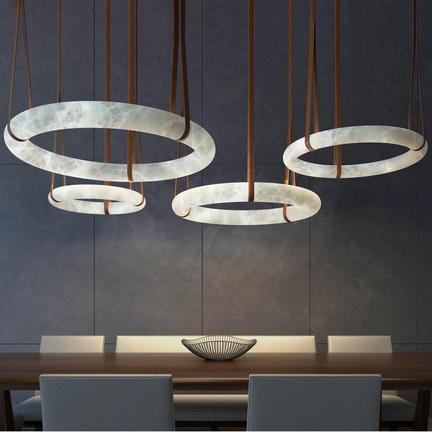 Annie Alabaster Pendant, Modern Chandelier with Leather Hook