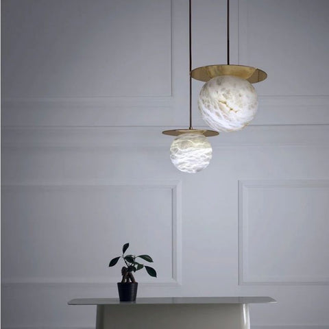 Harper Spanish Alabaster Bedside Pendant, Designer Pendant Lamp