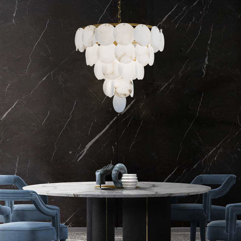 Aurora Round Chandelier Alabaster for Living Room Dining Table