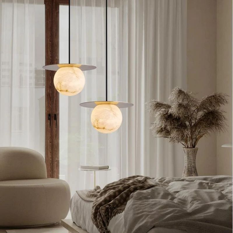 Harper Spanish Alabaster Bedside Pendant, Designer Pendant Lamp