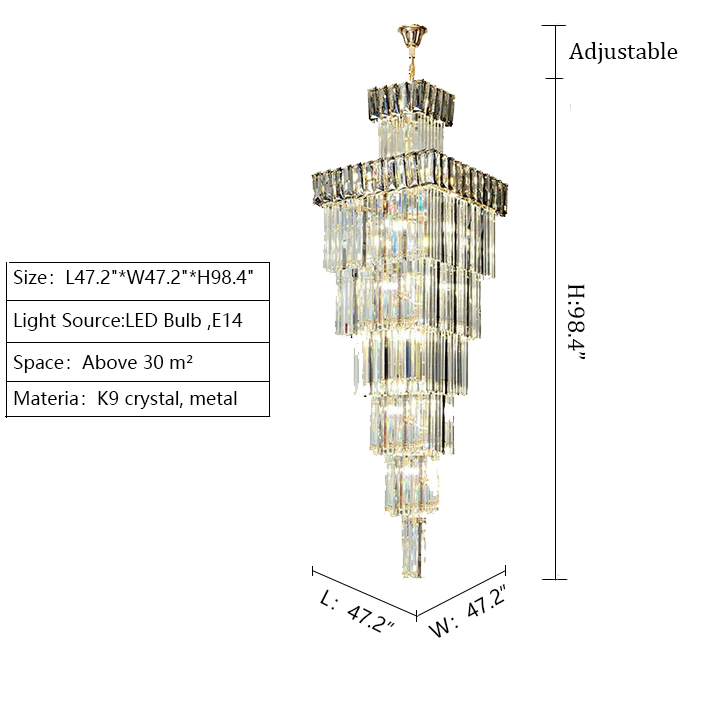 extra large golden liner crystal chandelier for foyer staircase