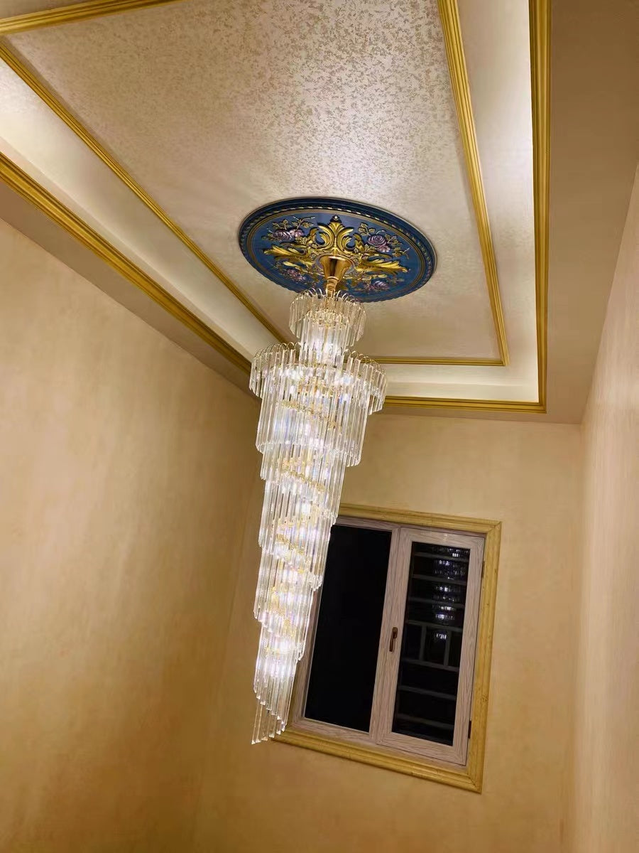 ValleyLamps Luxury Extra Large Foyer Spiral Staircase Chandelier Long Crystal Ceiling Light Fixture For Living Room Hall Entrance