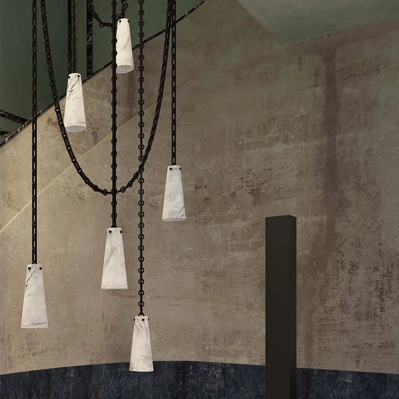 Cassie 5 Lights Handcrafted Alabaster Pendant, Luxury Modern Pendant Light