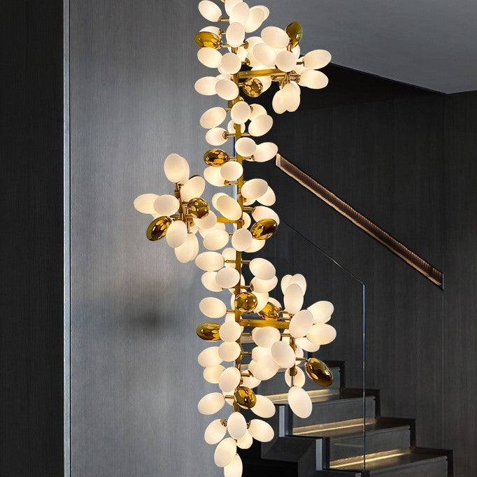 Large Branch Copper Chandelier with Grape Shape Bulbs Unique and Creative Light Fixture for Staircase/ Duplex/ High Ceiling Living Room/ Restaurant