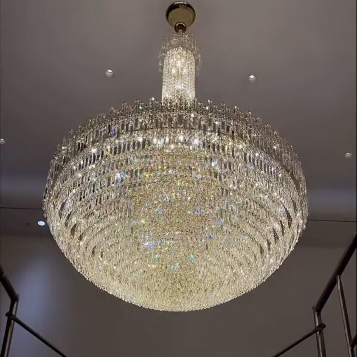 Luxury Oversized Gold European Crystal Chandelier 3-tiered Medium-length for Foyer/Staircase/Hallway/Entrway