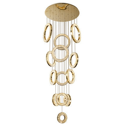 Modern Multi Gold Donuts Shape Crystal Chandelier Ring Round Light Fixture for Foyer Staircase/ Living Room/ Bar/ Hotel Lobby/ Entryway/ LOFT