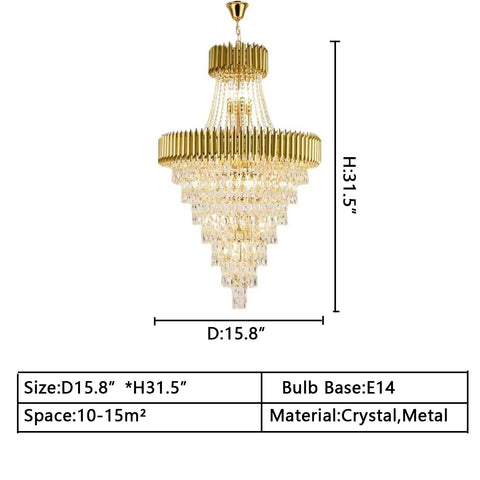 d15.8inches*h31.5inches lUXURY modern black/gold crystal chandelier multi-layer foyer,staircase light fixture