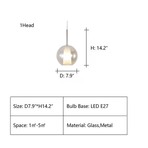 D7.9"*H14.2" chandelier,chandeliers,glass,gray,clear,Cognac,metal,pendant,stairs,high-ceiling room,bedroom,kitchen island,big table,long table,entrys,foyer