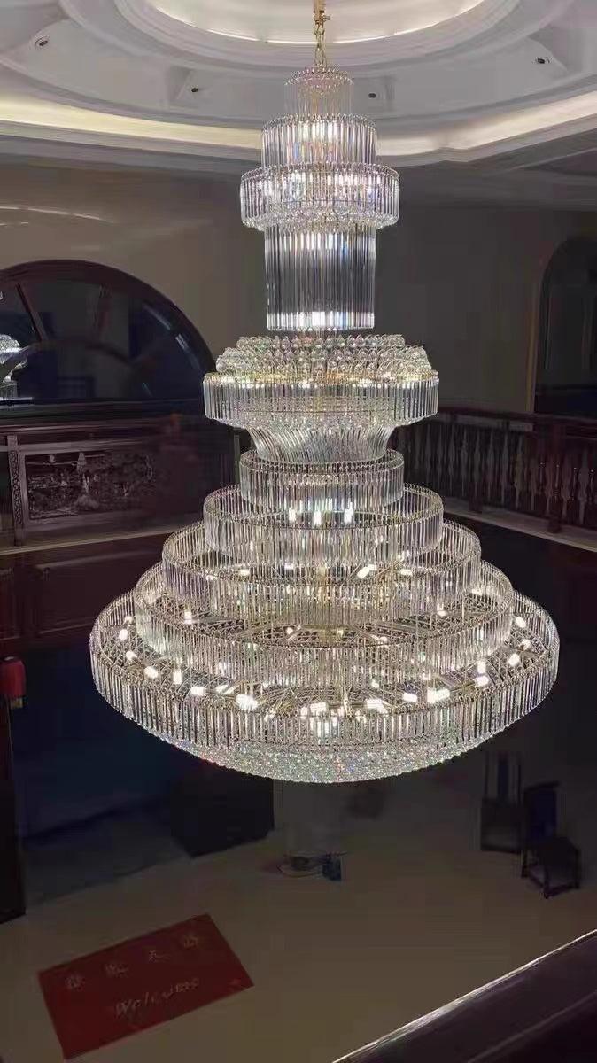 Oversized D98.4"*H137.8" Modern Gold 2 Story Foyer Extra Large Crystal Chandeliers Round Luxury Ceiling Light Fixture For Hall Entrance