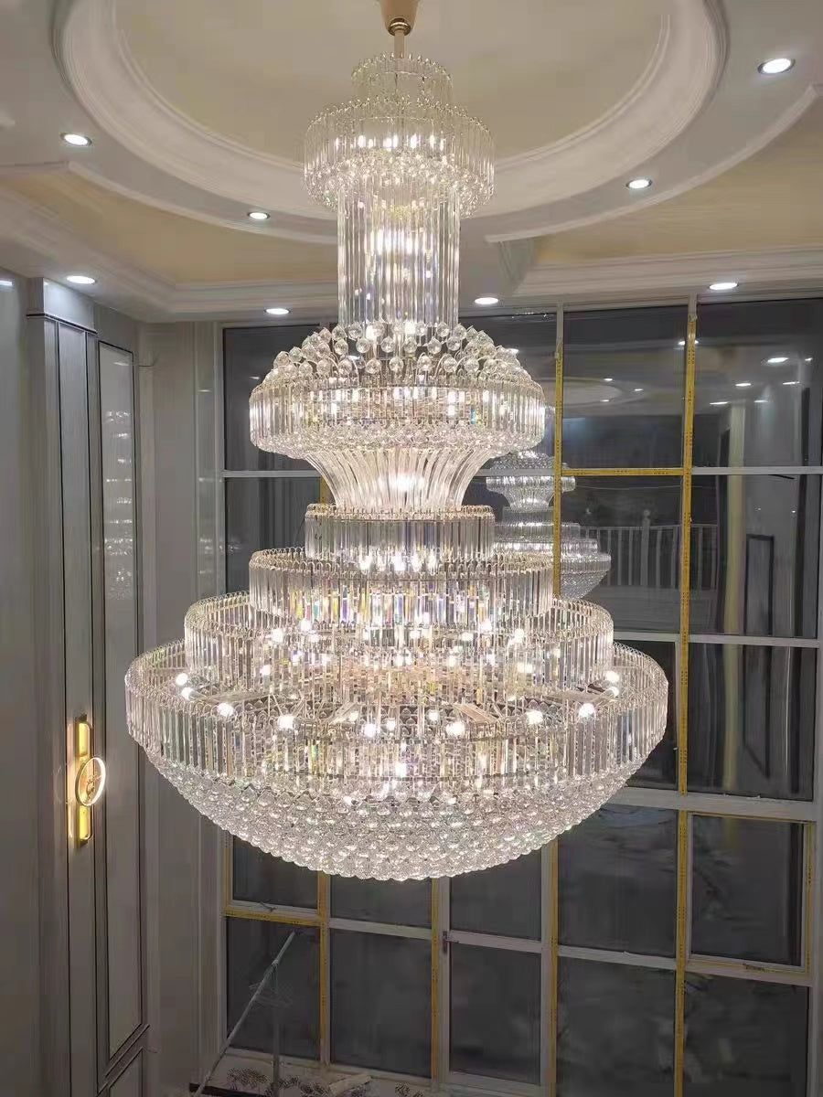 Modern Gold Foyer Extra Large Crystal Chandeliers Round Luxury Ceiling Light Fixture For Hall Entrance