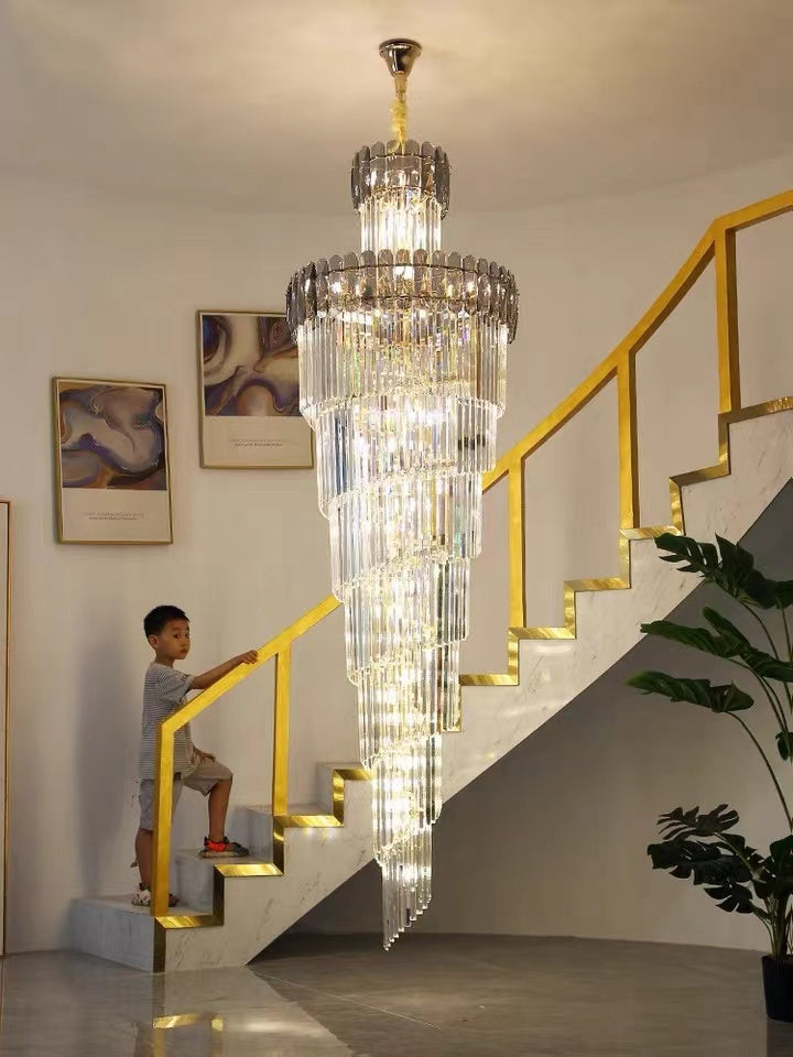 Luxury Extra Large Foyer Spiral Staircase Chandelier Long Crystal Ceiling Light Fixture For Living Room Hall Entrance