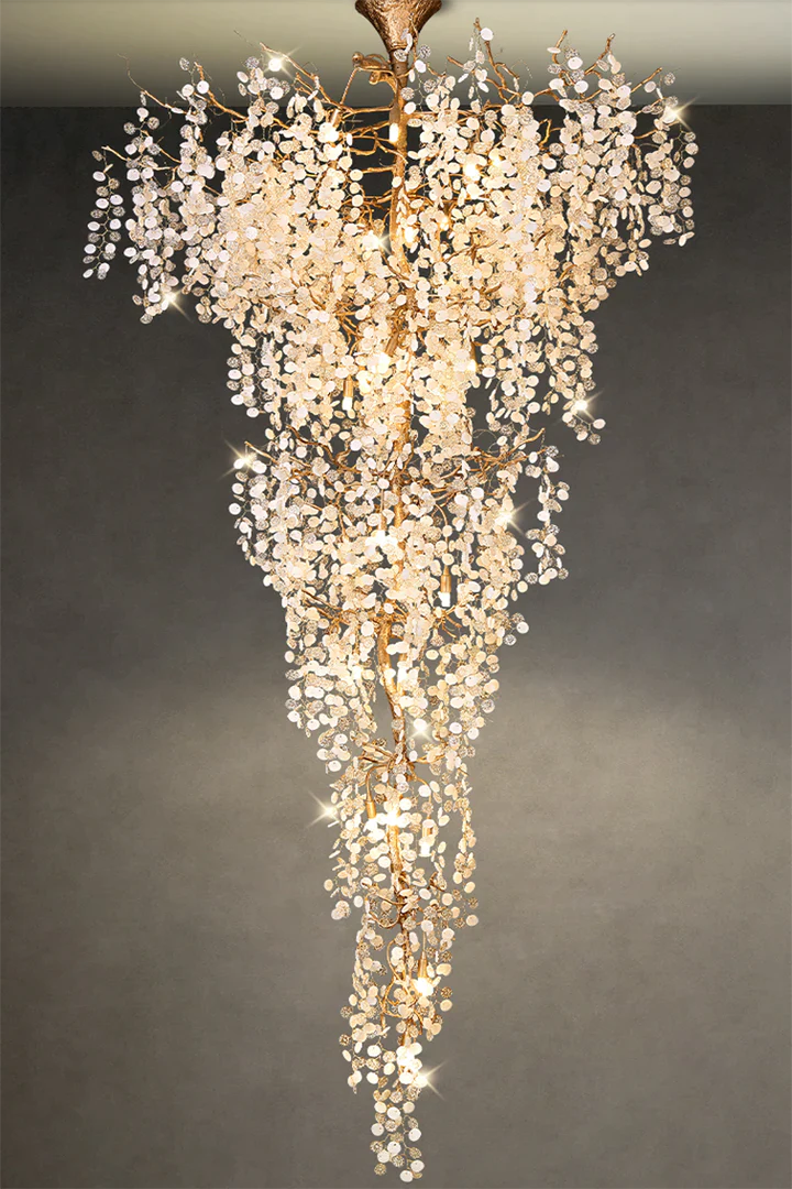 Modern Unique Artistic Flower Brass Branch Semi-flush Mount Chandelier for Living Room/ Hallway/ Entryway/ Staircase