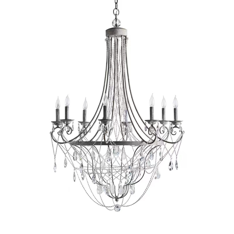 Affordable French Vintage Iron Crystal Pendant Candle Chandelier for Living Room / Restaurant / Cafe / Hotel lobby