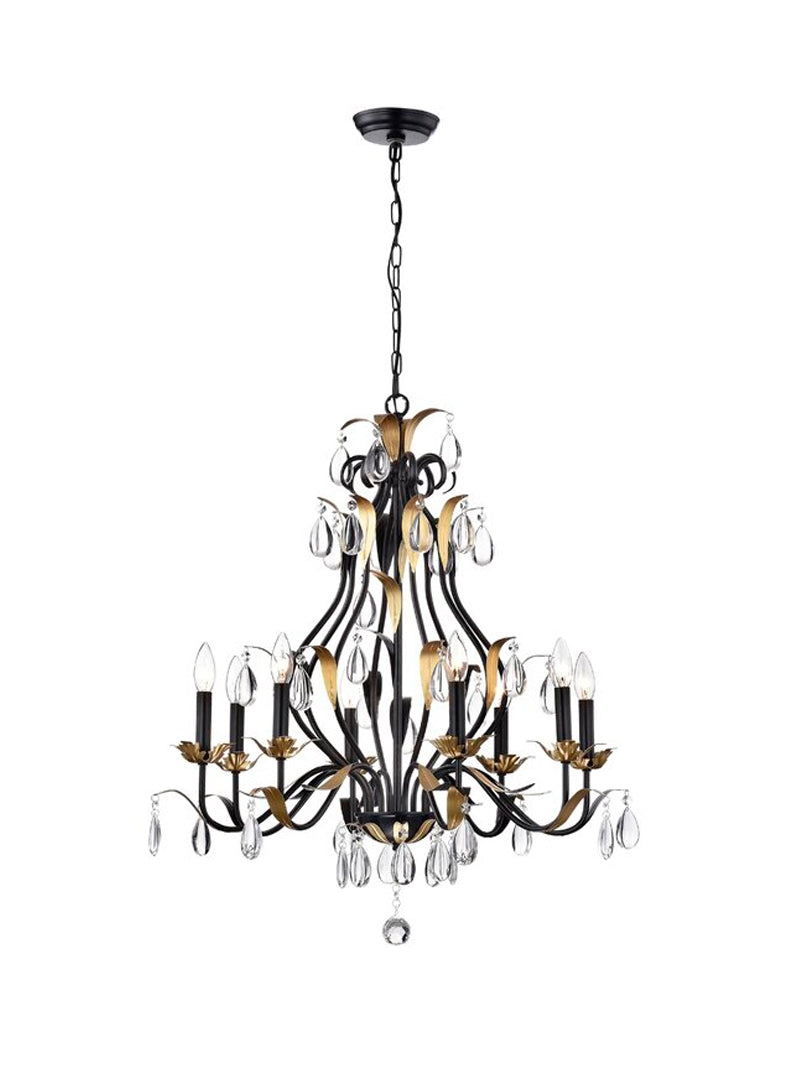 Large European-Style Iron Cascading Candle and Crystal Pendant for Living / Dining Room