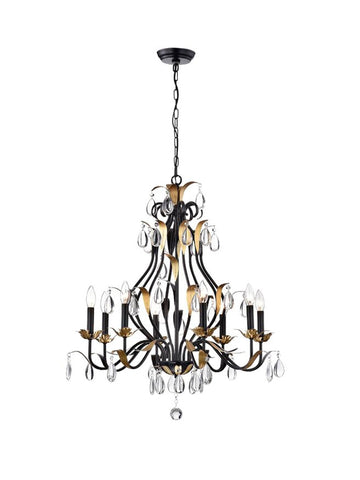 Large European-Style Iron Cascading Candle and Crystal Pendant for Living / Dining Room