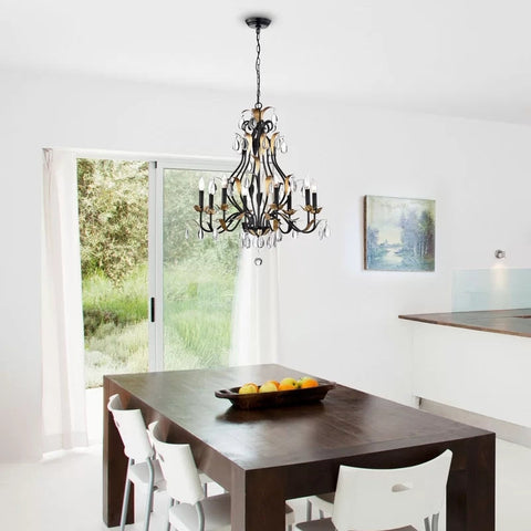 Large European-Style Iron Cascading Candle and Crystal Pendant for Living / Dining Room