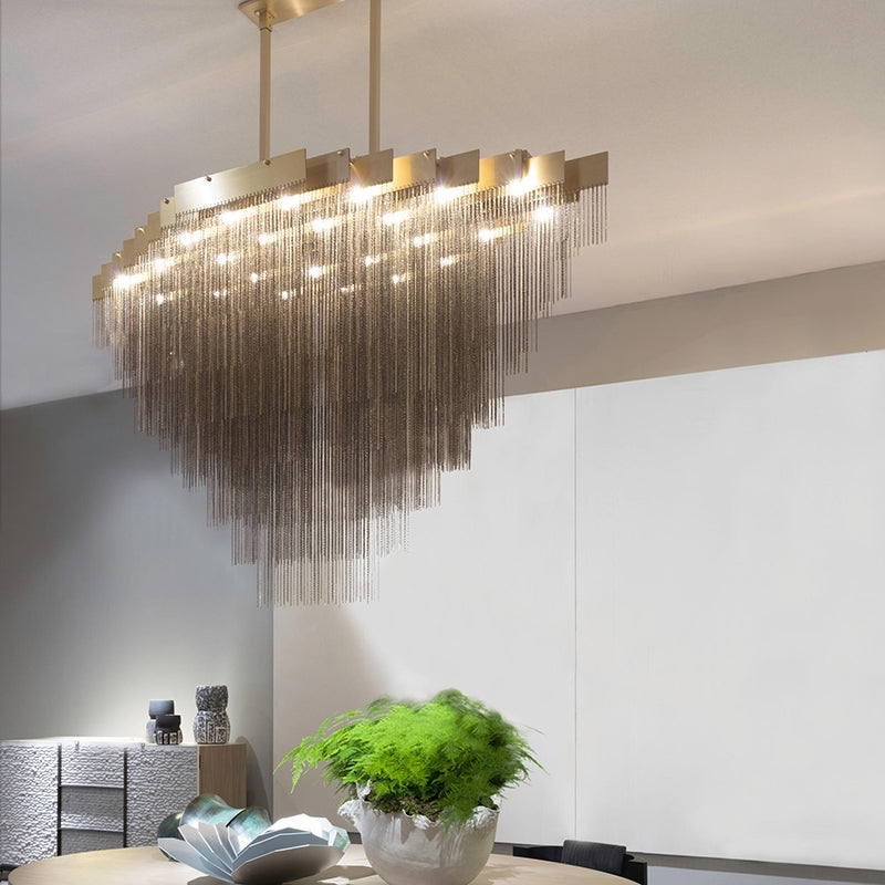 waterfall,chandelier,chandeliers,aluminum,tassel,pendant,multi-layer,metal,living room