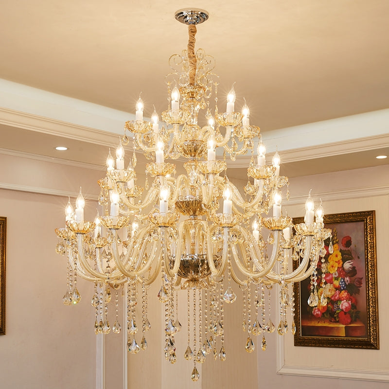 Extra Large Luxury Multi-Tiered Crystal Pendant Chandelier for High-Ceiling Rooms