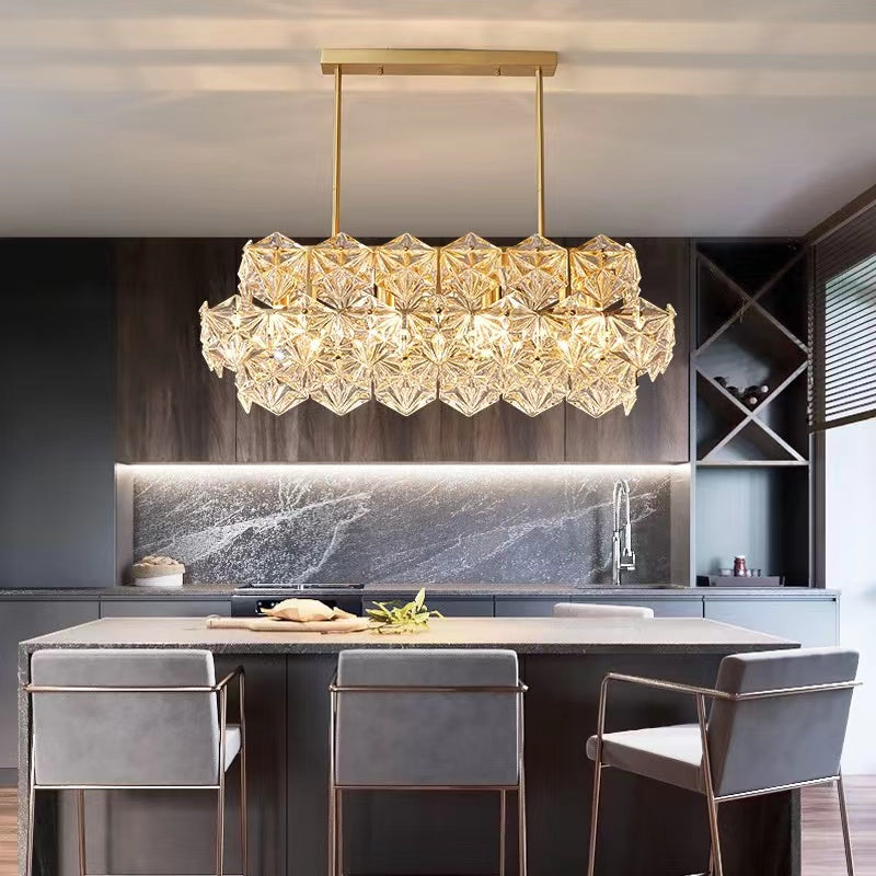 Designer Recommended Modern Rectangle Crystal Pendant Chandelier for Dining Table/Kitchen Island/Bar