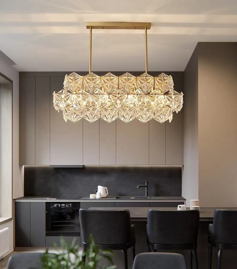 Designer Recommended Modern Rectangle Crystal Pendant Chandelier for Dining Table/Kitchen Island/Bar