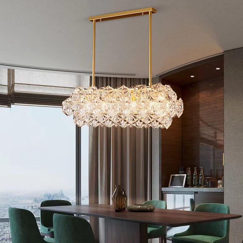 Designer Recommended Modern Rectangle Crystal Pendant Chandelier for Dining Table/Kitchen Island/Bar