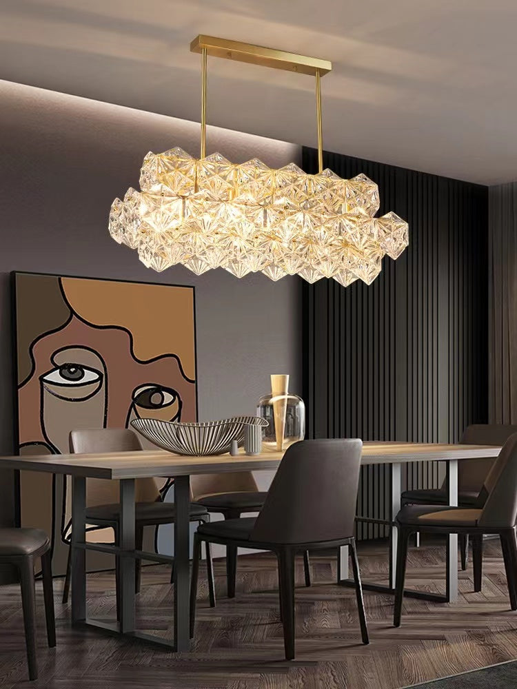 Designer Recommended Modern Rectangle Crystal Pendant Chandelier for Dining Table/Kitchen Island/Bar