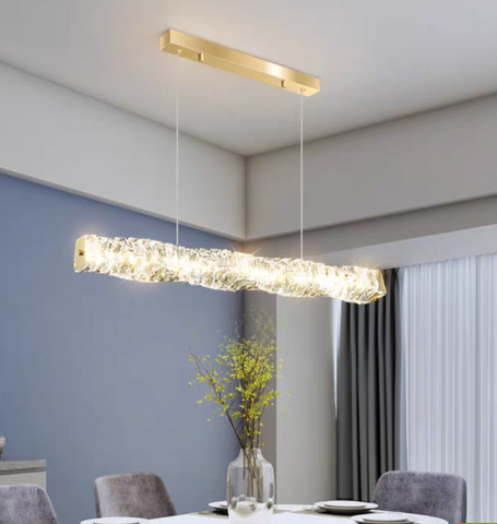 New Nordic Light Luxury Rectangle Brass and Crystal Pendant for Dining Room/Kitchen Island