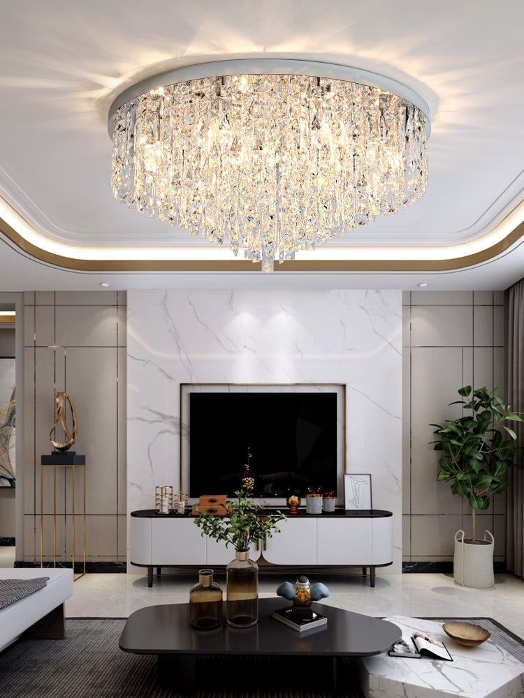 Oversize Luxury Flush Mount Crystal Chandelier for Living Room/Bedroom