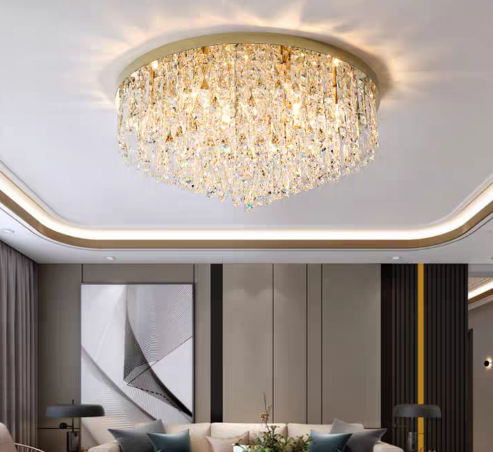 Oversize Luxury Flush Mount Crystal Chandelier for Living Room/Bedroom