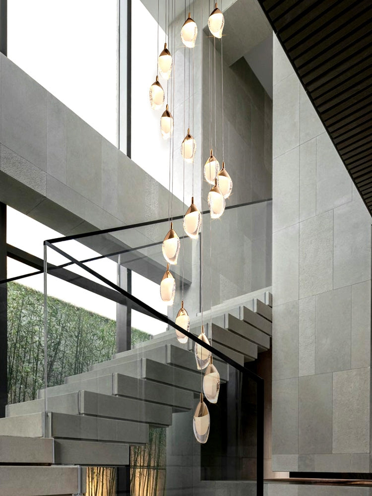 Modern Mango Shape Light Crystal Air bubbles Pendant Chandelier for Stairs/Living Room/High-Ceiling Room