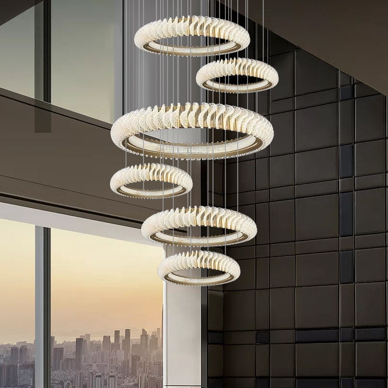 Extra Large Tiers Modern Stainless Steel Ring Chandelier for Living Room/Foyer/Big Entrys