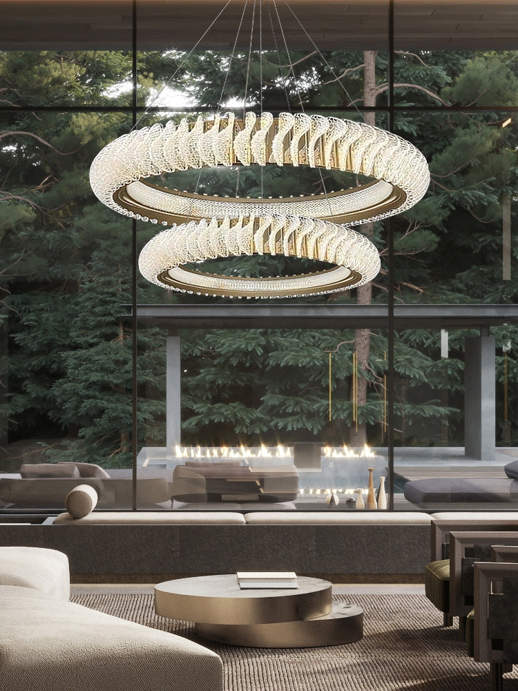 Extra Large Tiers Modern Stainless Steel Ring Chandelier for Living Room/Foyer/Big Entrys