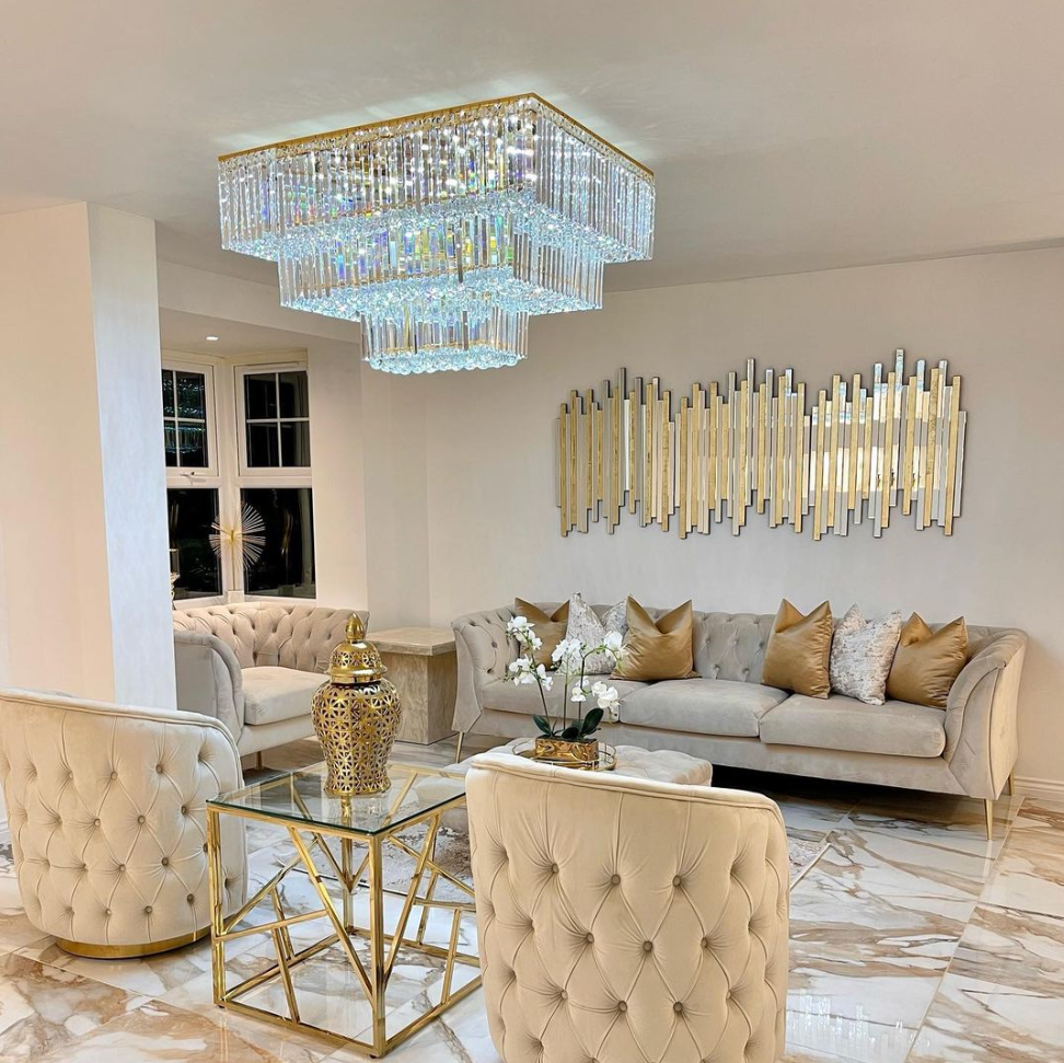 Square Crystal Ceiling Crystal Chandelier Light Fixture Three Layers