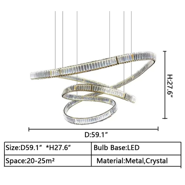 D59.1"*H27.6" Elegant Restaurant Rings Crystal Chandelier Foyer Living Room Ceiling Pendant Light Fixture