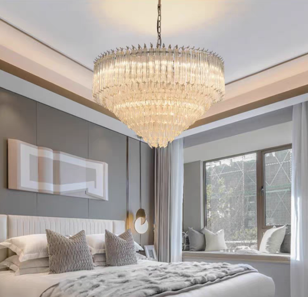 Multi-Tier Modern Light Luxury Crystal Rods Pendant Chandelier for Living Room/Bedroom/Foyer/Entrys