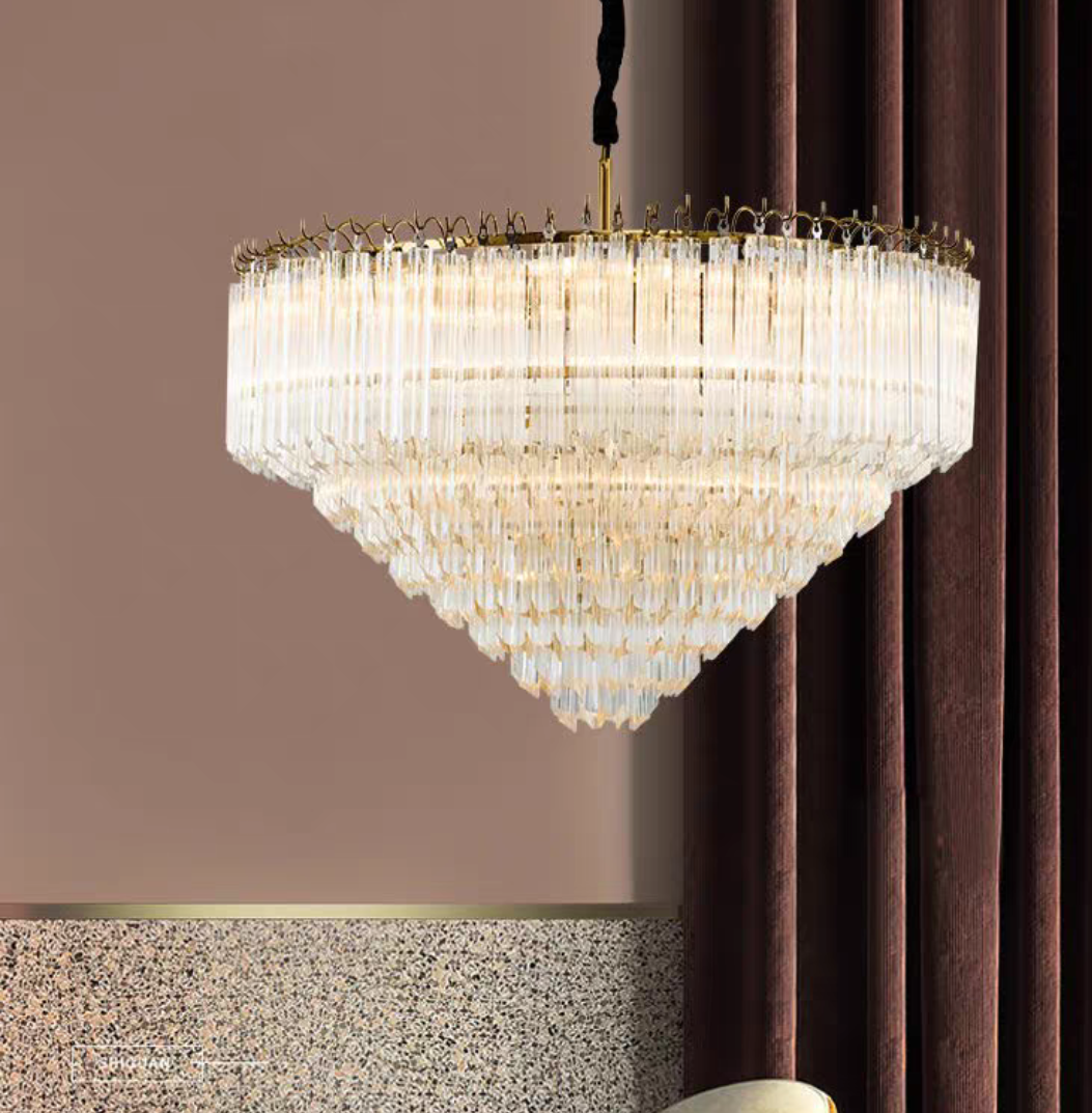 Multi-Tier Modern Light Luxury Crystal Rods Pendant Chandelier for Living Room/Bedroom/Foyer/Entrys