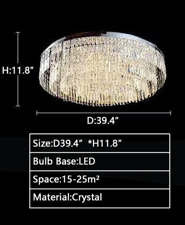 D39.4"*H11.8" chandelier,chandeliers,extra large, large,huge,big,oversize,flush mount,ceiling,crystal rods,crystal,layers,multi-tier,tiers,luxury,chrome,living room,dining room,bedroom,villa,foyer,hallway