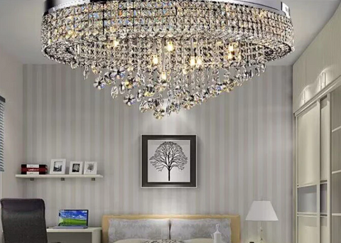 Modern Oversized Flush Mount Oval Crystal Pendant Chandelier for Living Room/Dining Table Light Fixture