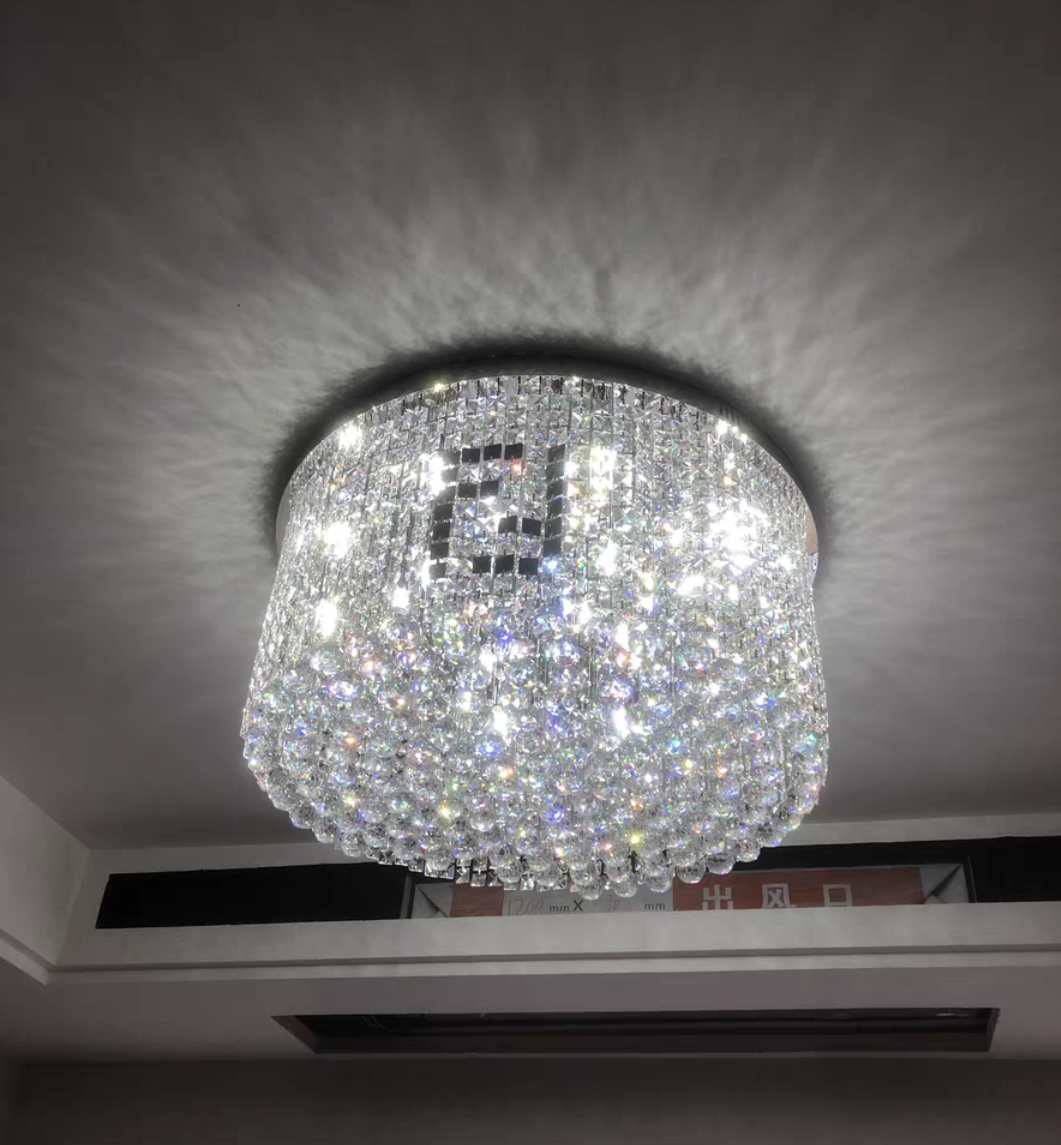 Designer Model Flush Mount Crystal Pendant Round Chandelier for Living/Dining Room/Study