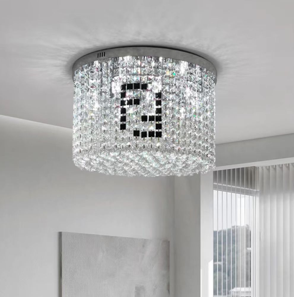 Designer Model Flush Mount Crystal Pendant Round Chandelier for Living/Dining Room/Study