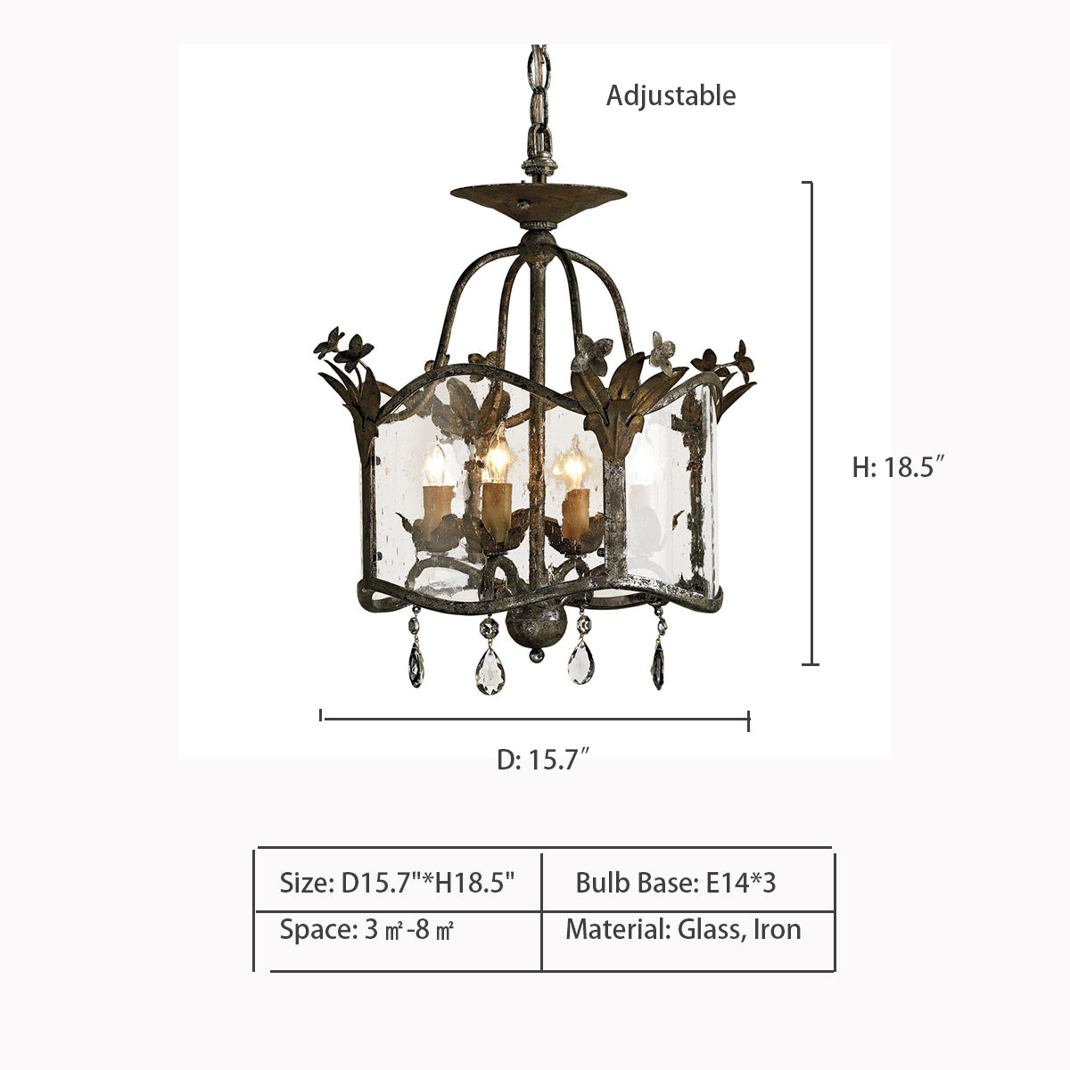 3 Heads: D15.7"*H18.5" Currey & Co Zara Pendant - Small,chandelier,chandeliers,candle,crystal pendant,crystal,retro,iron,golg,luxury,living room,bedroom,entryance,foyer