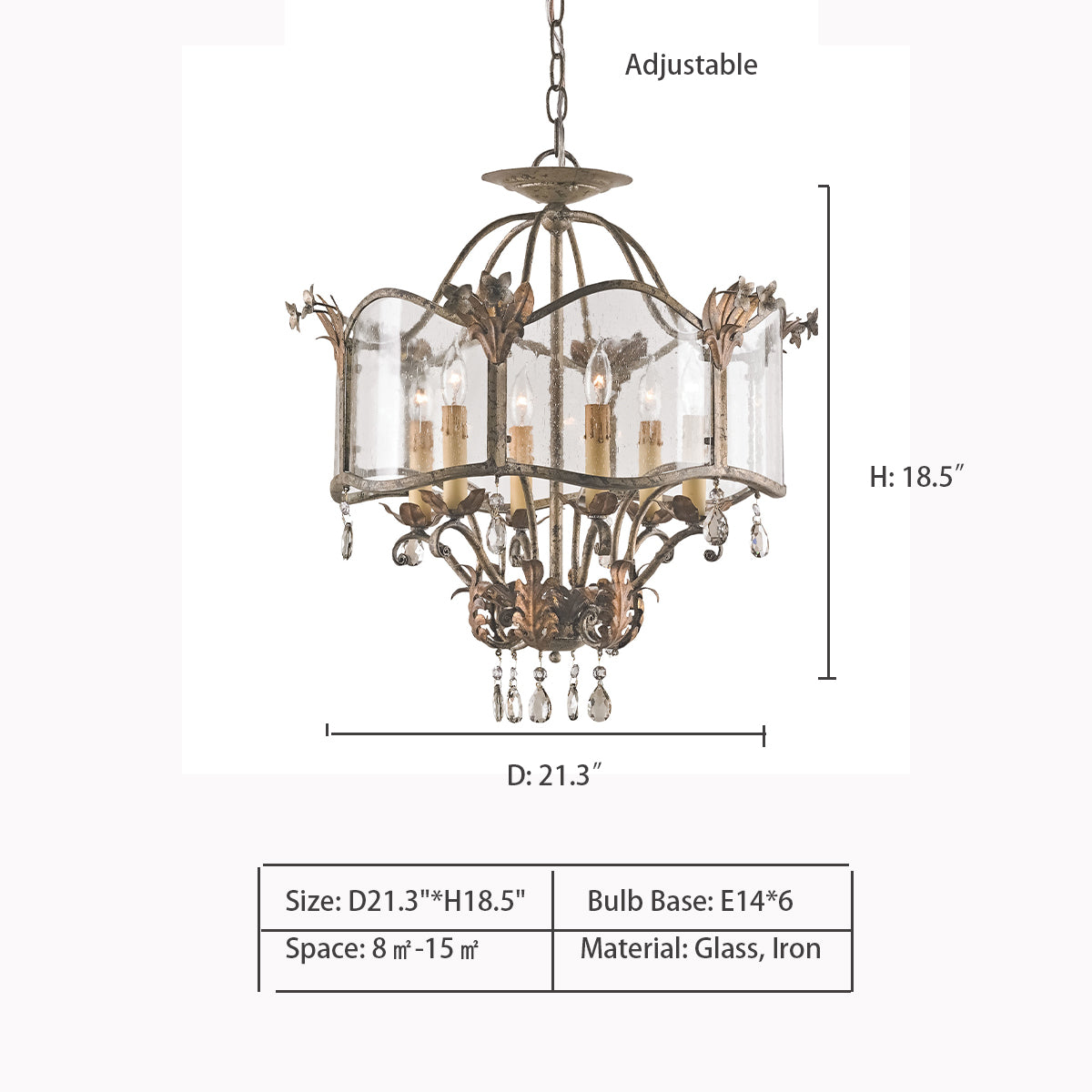 6 Heads: D21.3"*H18.5" Currey & Co Zara Pendant - Small,chandelier,chandeliers,candle,crystal pendant,crystal,retro,iron,golg,luxury,living room,bedroom,entryance,foyer