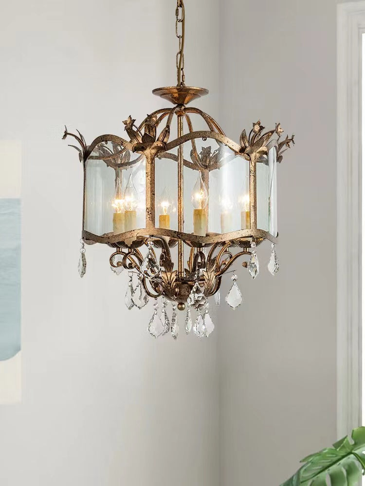 Affordable Retro Wrought Iron Glass Shade Candle Pendant Chandelier for Dining Room/Bedroom