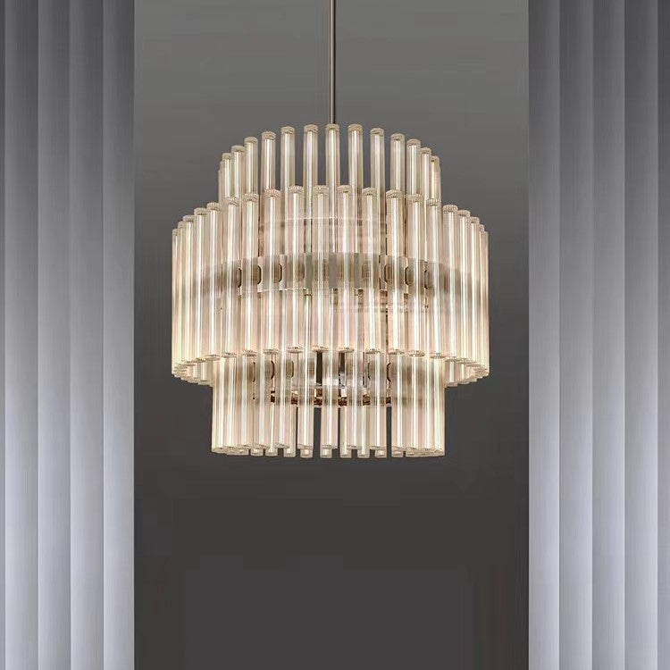 Modern Nordic Minimalist Round Glass Rod Pendant Chandelier for Living Room/Dining Room