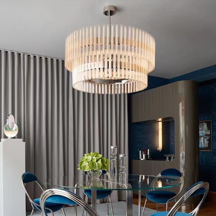 Modern Nordic Minimalist Round Glass Rod Pendant Chandelier for Living Room/Dining Room