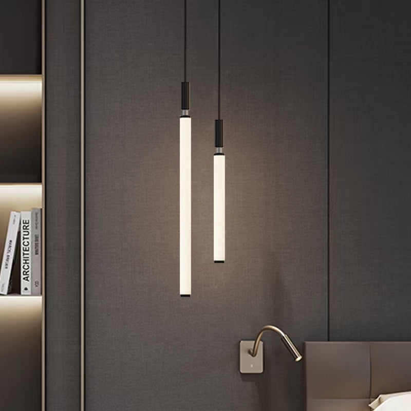 Nordic Fashion Minimalist Black Straight Pendant Chandelier for Bedside/Staircase/Loft/Duplex