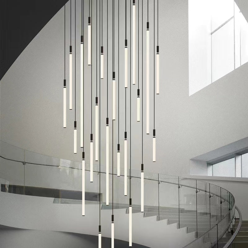 Motif Draped Multi Light Pendant,chandelier,chandeliers,glass,iron,black,slender,minimalist,nordic,stair,stairs,staircase,high-ceiling room,living room,loft,duplex,long,high