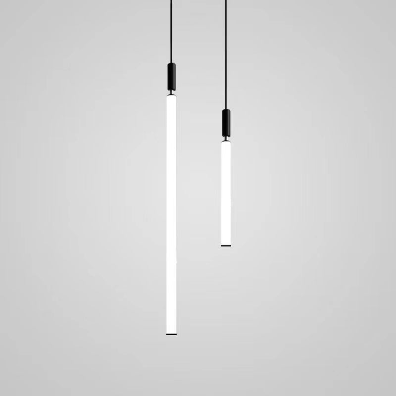 Nordic Fashion Minimalist Black Straight Pendant Chandelier for Bedside/Staircase/Loft/Duplex