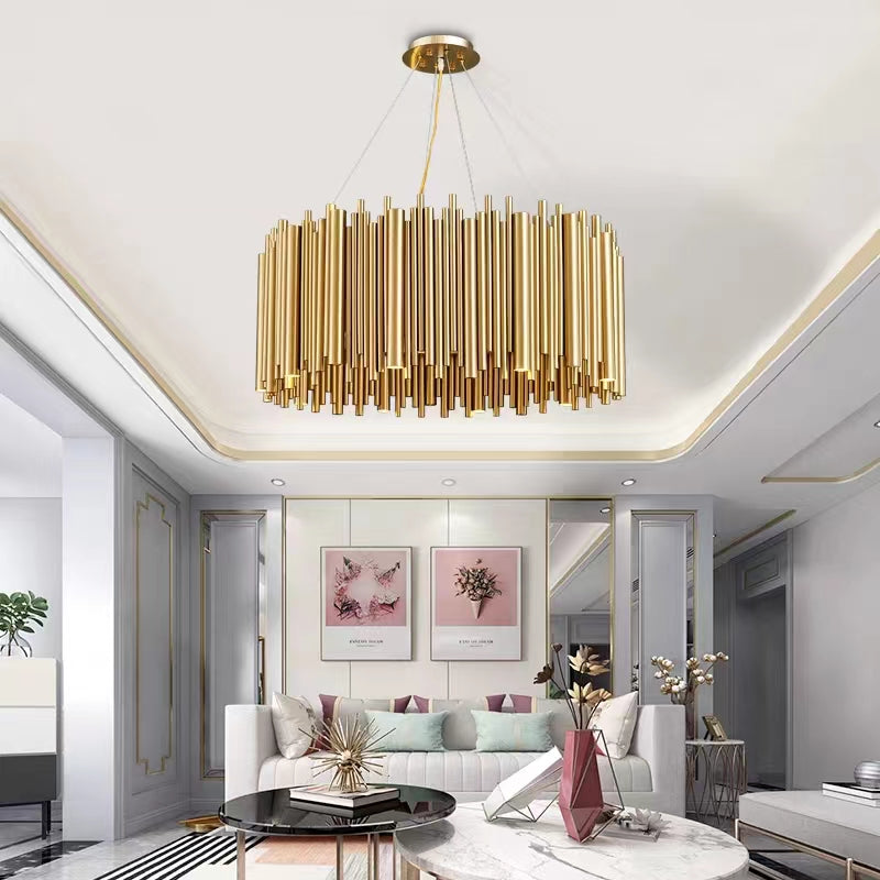 Modern Classic Round Fashion Gold Tube Pendant Chandelier for Living/Dining Room